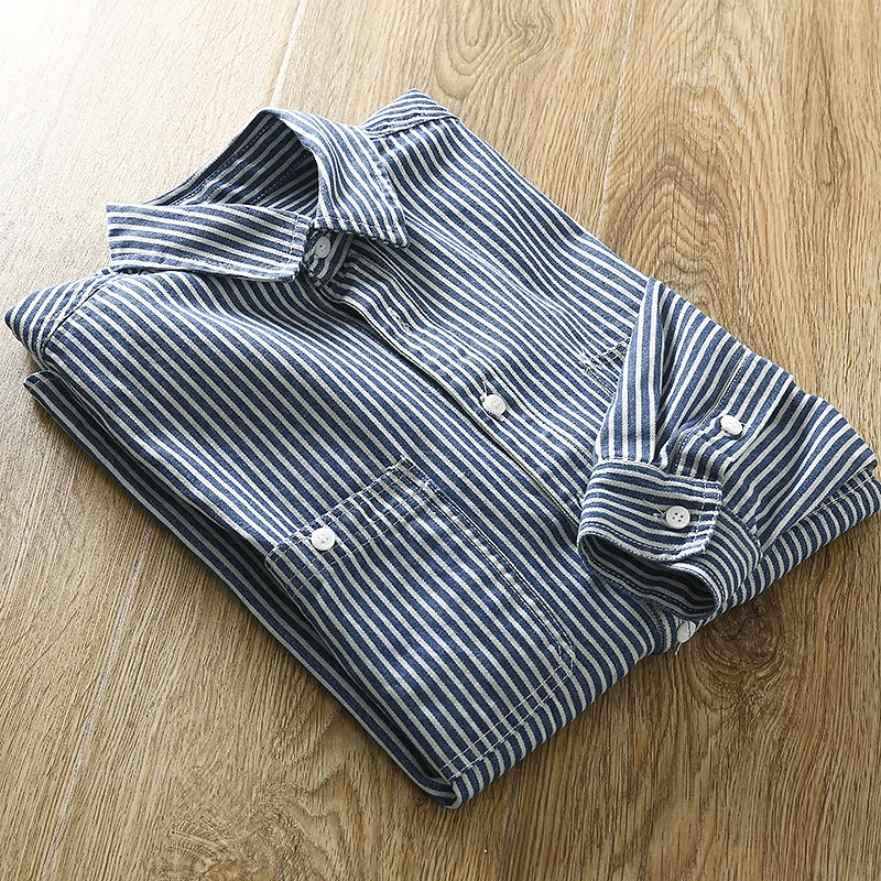 Japanese Retro Men's Long Sleeve Cotton Casual Shirt with Pocket Striped Workwear Standard Fit Youth Popular Spring Shirt
Japanese Retro Men's Long Sleeve Cotton Casual Shirt with Pocket Striped Workwear Standard Fit Youth Popular Spring Shirt