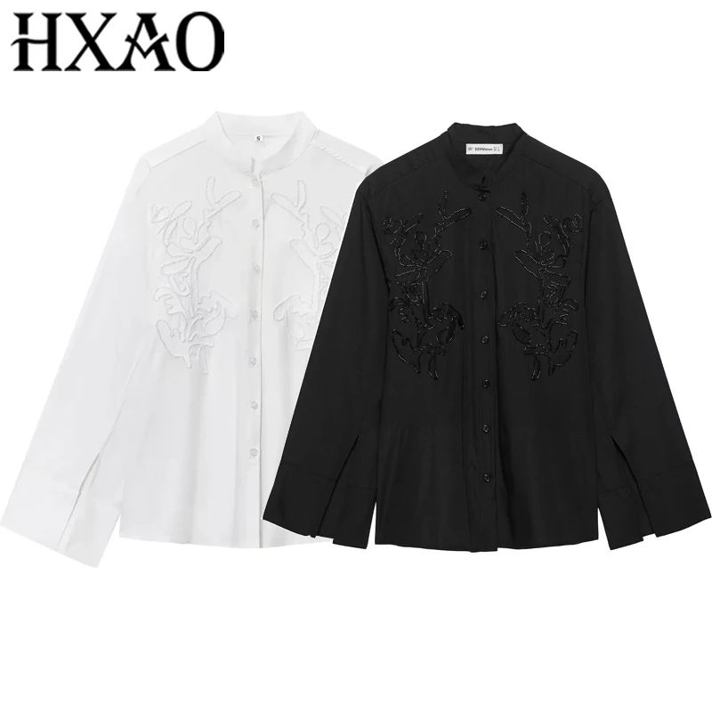 HXAO Woman 2025 Shirts & Blouses Beaded Long Sleeve White Shirt Button Up Embroidery Shirt Ladies Fashion Loose Fit Black Shirt
HXAO Woman 2025 Shirts & Blouses Beaded Long Sleeve White Shirt Button Up Embroidery Shirt Ladies Fashion Loose Fit Black Shirt