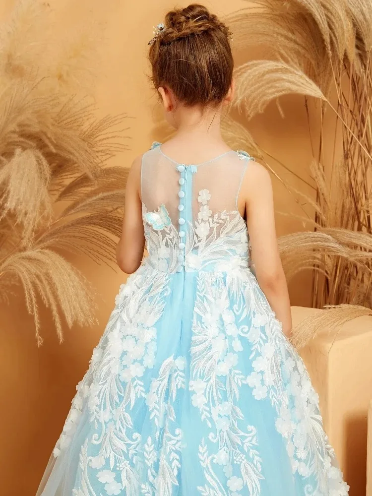 Custom Flower Girl Dress Sky Blue Tulle White Floral Appliqué Butterfly Style Wedding Communion Dress
Custom Flower Girl Dress Sky Blue Tulle White Floral Appliqué Butterfly Style Wedding Communion Dress