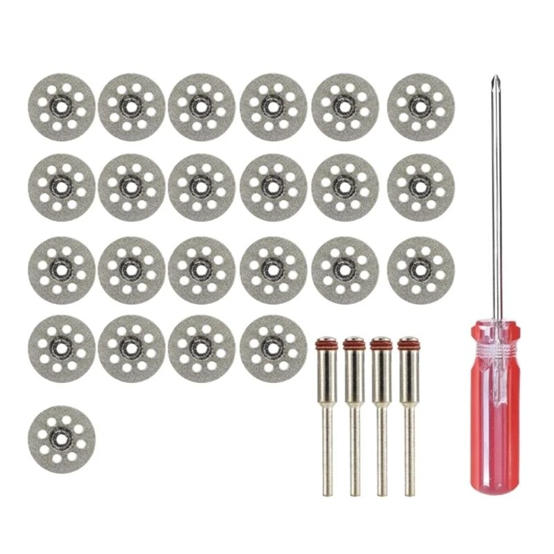 25Pcs Diamonds Cutting Discs 22mm For Rotary Tool For Cutting And Filing Stone Glass Tile Comes With 4 Mandrels
25Pcs Diamonds Cutting Discs 22mm For Rotary Tool For Cutting And Filing Stone Glass Tile Comes With 4 Mandrels