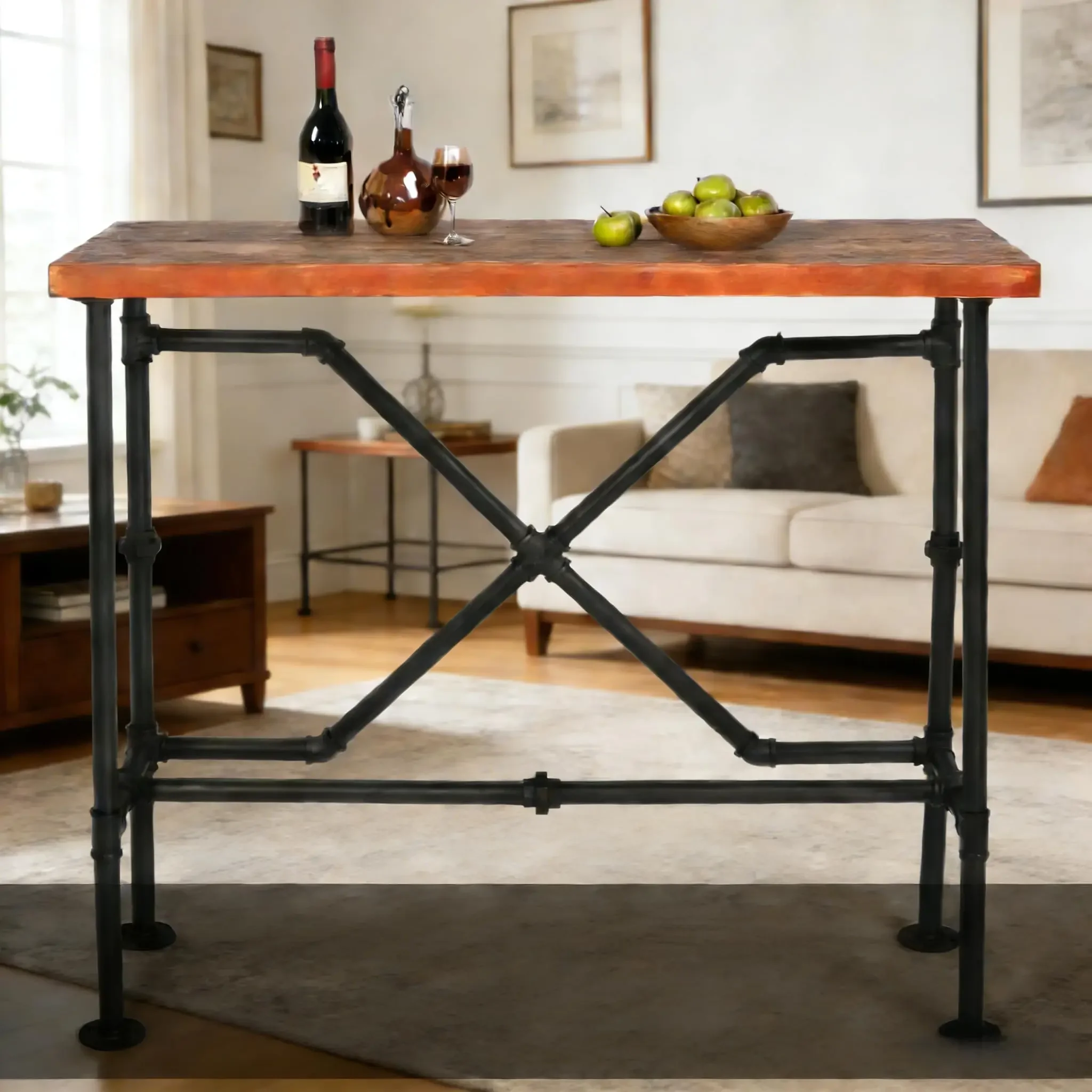 Industrial Bar Table 47.24L x 15.75D x 41.35H Rectangular Metal Frame Rustic Walnut Top Narrow Console For Living Room Kitchen
Industrial Bar Table 47.24L x 15.75D x 41.35H Rectangular Metal Frame Rustic Walnut Top Narrow Console For Living Room Kitchen