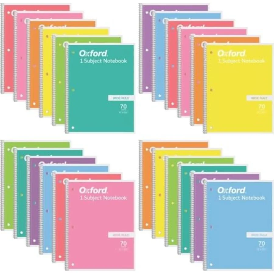 Spiral Notebook Wide Ruled - 24 Pack - 1 Subject Notebooks for School - 8 x 10-1/2 Inch - 8 Pastel Colors Included - 70 Sheets
Spiral Notebook Wide Ruled - 24 Pack - 1 Subject Notebooks for School - 8 x 10-1/2 Inch - 8 Pastel Colors Included - 70 Sheets