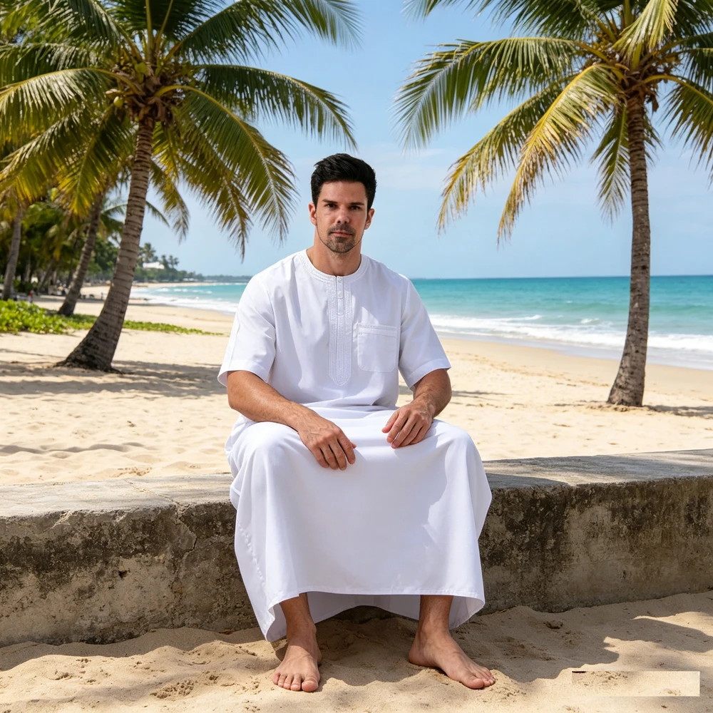 Muslim Men White Short Sleeve Arabic Kaftan Jubba Thobe Djellaba Daffah Dishdasha Traditional Islam Loose Casual Dress Clothing
Muslim Men White Short Sleeve Arabic Kaftan Jubba Thobe Djellaba Daffah Dishdasha Traditional Islam Loose Casual Dress Clothing