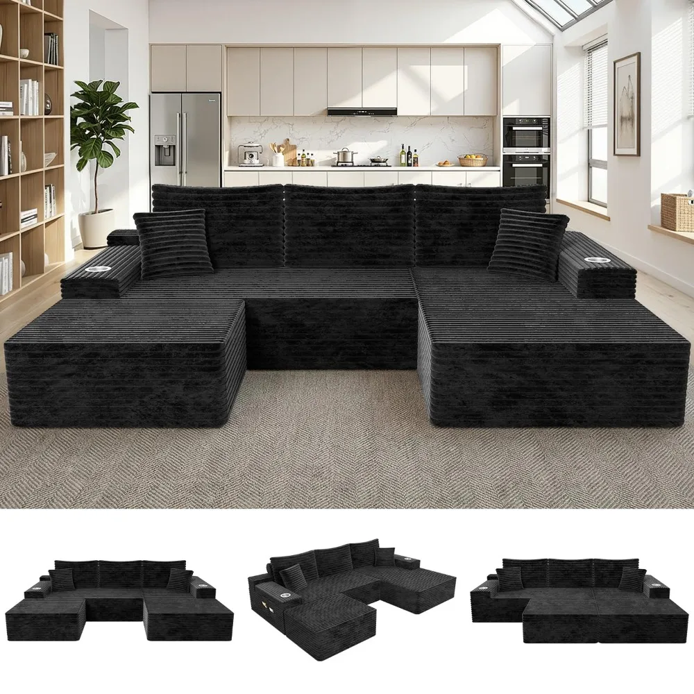 106" Cloud Modular Sectional Couch with Ottoman, Modern U Shaped Corduroy Sofa, Higher 17.7" Seat Height, 32D Pure, Customized
106" Cloud Modular Sectional Couch with Ottoman, Modern U Shaped Corduroy Sofa, Higher 17.7" Seat Height, 32D Pure, Customized