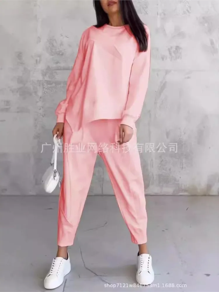 Autumn Solid Color Women's Sports Suit Fashion Long Sleeve Irregular Loose Top Skinny Pants Two Piece Set 2025 For Women Outfits
Autumn Solid Color Women's Sports Suit Fashion Long Sleeve Irregular Loose Top Skinny Pants Two Piece Set 2025 For Women Outfits