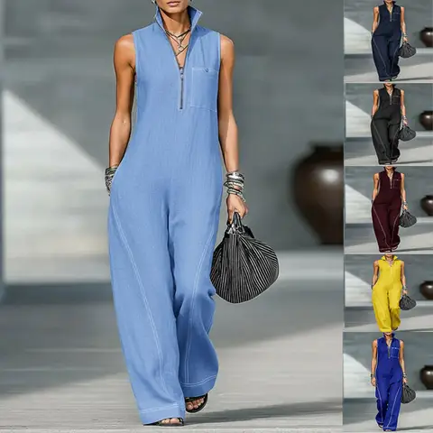 Sleeveless Casual Loose Jumpsuit Comfortable Breathable Romper for Women