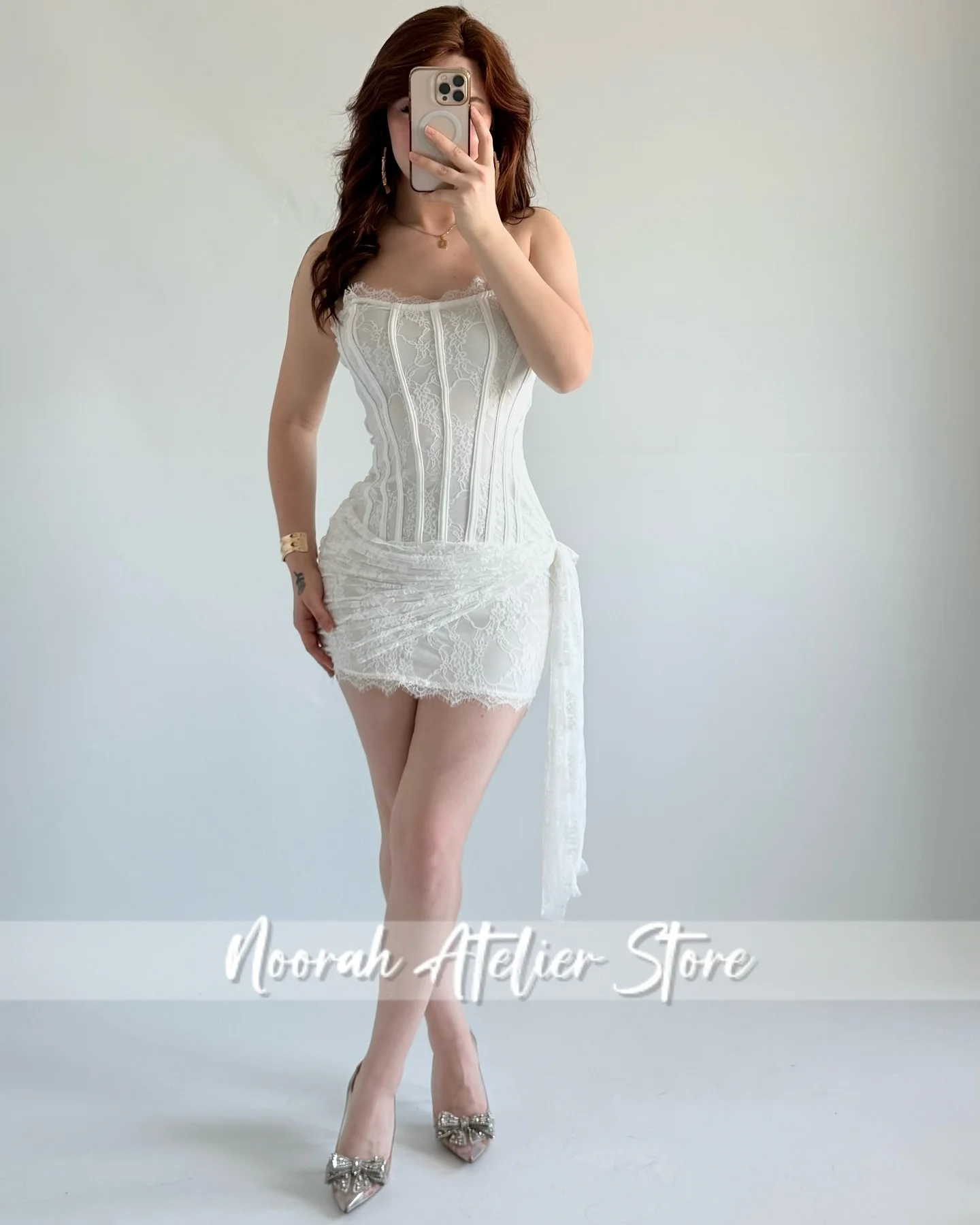 Sexy White Lace Saudi Arabia Short Strapless Evening Dresses 2025 Pleats wedding dresses فساتين سهرة Prom Dresses Customized
Sexy White Lace Saudi Arabia Short Strapless Evening Dresses 2025 Pleats wedding dresses فساتين سهرة Prom Dresses Customized