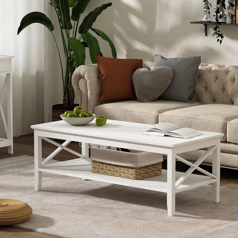ChooChoo White Coffee Table Classic X Design for Living Room, Rectangular Modern Cocktail Table with Storage Shelf, 47 Inch
ChooChoo White Coffee Table Classic X Design for Living Room, Rectangular Modern Cocktail Table with Storage Shelf, 47 Inch