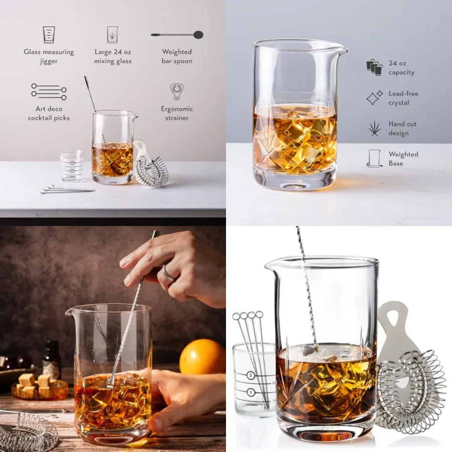 Cocktail Mixing Glass, Old Fashioned Kit, Large 24 oz Crystal Cocktail Mixer for Bartenders, 9-Piece Home Bar Accessories Set f
Cocktail Mixing Glass, Old Fashioned Kit, Large 24 oz Crystal Cocktail Mixer for Bartenders, 9-Piece Home Bar Accessories Set f