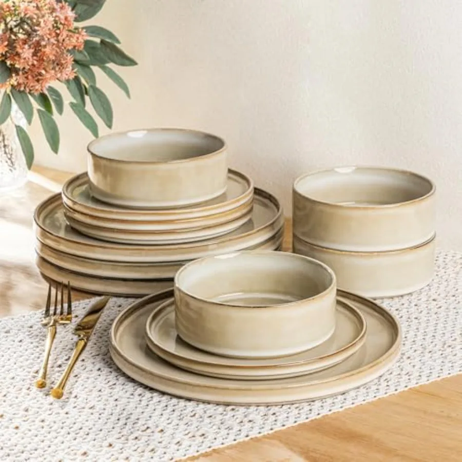 Ceramic Dinnerware Sets Handmade Stoneware Plates and Bowls Sets Highly Chip and Crack Resistant Dishwasher and Microwave Safe
Ceramic Dinnerware Sets Handmade Stoneware Plates and Bowls Sets Highly Chip and Crack Resistant Dishwasher and Microwave Safe