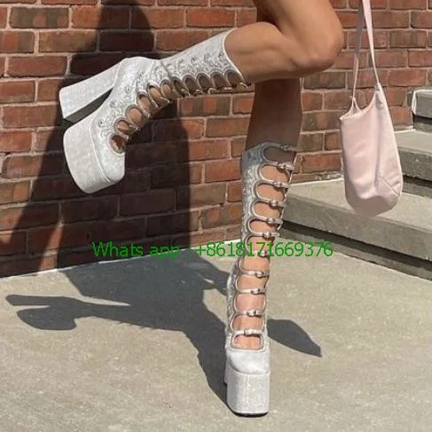 Girl Design Cute BlingBling Chunky High Heel Boots Lace Luxury Round Toe Hollow Buckle Platform Boots Women Rhinestone Shoes
Girl Design Cute BlingBling Chunky High Heel Boots Lace Luxury Round Toe Hollow Buckle Platform Boots Women Rhinestone Shoes