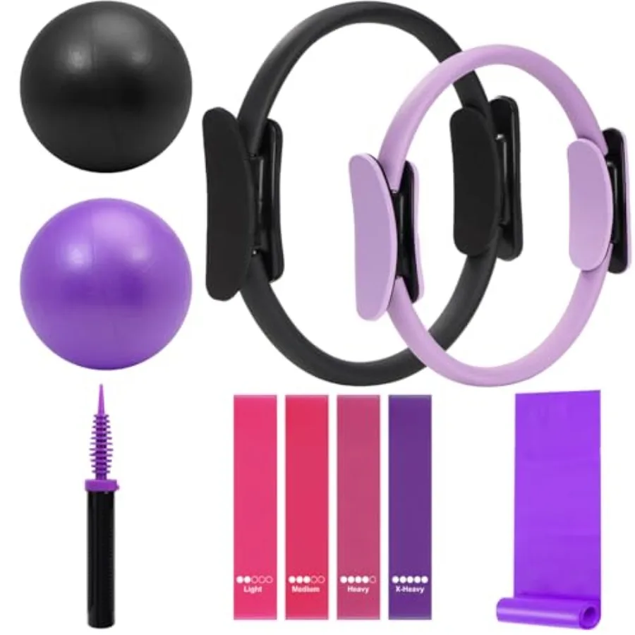 Pilates Ring Fitness Circles Set with Dual Padded Handles for Women Includes 2 Rings 2 Mini Balls 5 Resistance Bands in Black a
Pilates Ring Fitness Circles Set with Dual Padded Handles for Women Includes 2 Rings 2 Mini Balls 5 Resistance Bands in Black a