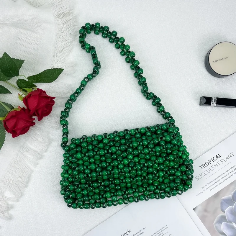 Elegant Bead Weaving Underarm Bag Fresh Green Wooden Handbag Women Handmade Temperament Hollow Out Braided Bag
Elegant Bead Weaving Underarm Bag Fresh Green Wooden Handbag Women Handmade Temperament Hollow Out Braided Bag