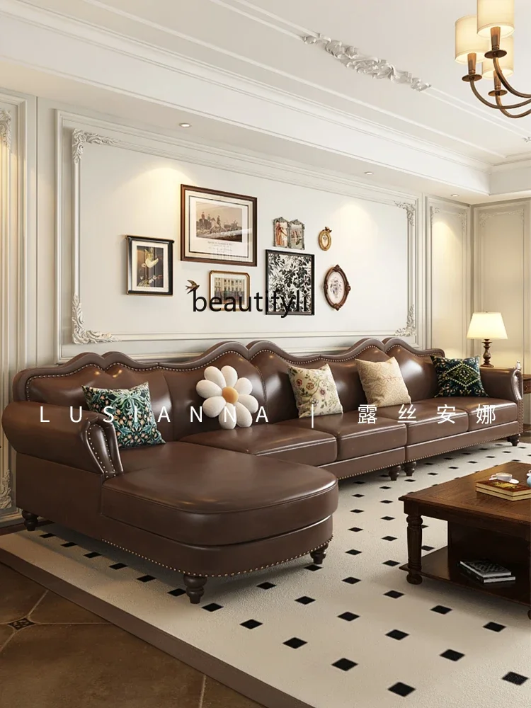 A48 American retro leather sofa living room European villa small apartment French corner sofa
A48 American retro leather sofa living room European villa small apartment French corner sofa