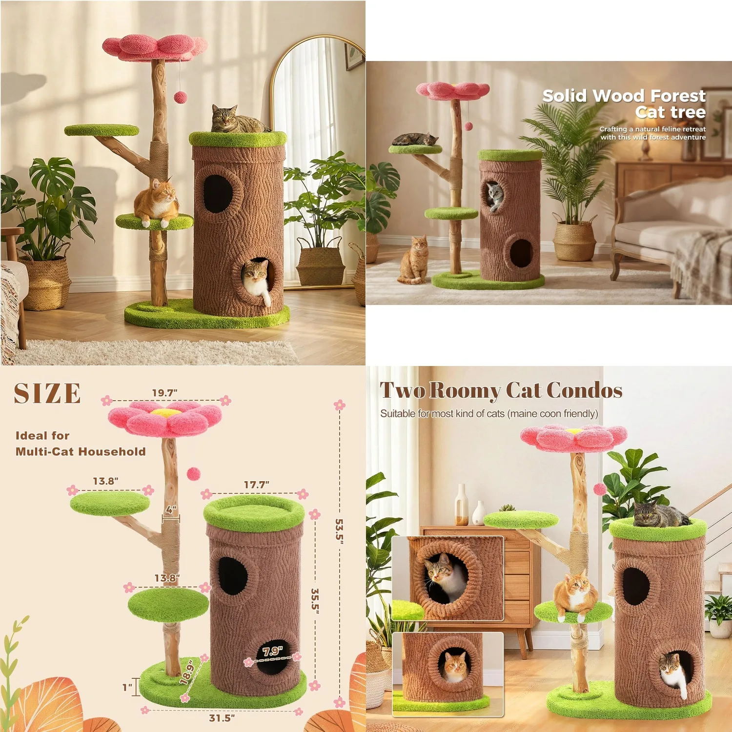 Modern Cat Tree for Indoor Large Cats with Flower Perch, 53.5" Forest Cat Tower with Solid Wood Scratching Posts &, Customized
Modern Cat Tree for Indoor Large Cats with Flower Perch, 53.5" Forest Cat Tower with Solid Wood Scratching Posts &, Customized