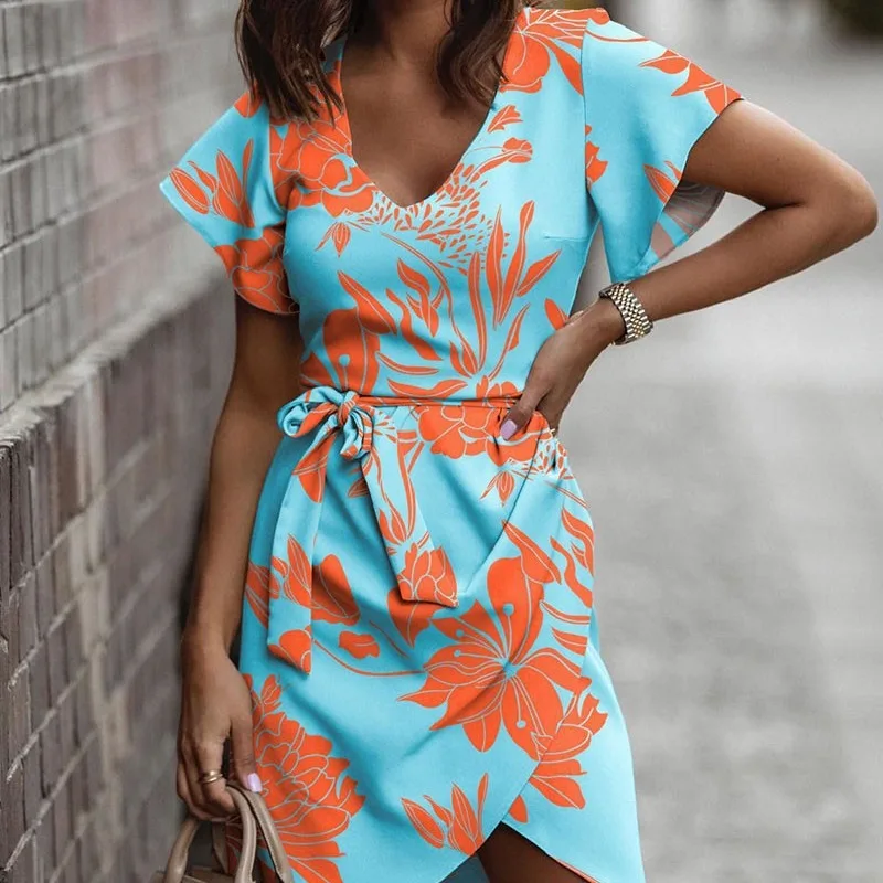 2024 New Summer Streetwear Fashion Loose Elegant Dress Short Sleeved V-neck Asymmetric Printed Bandage Women's A-line Midi Dress
2024 New Summer Streetwear Fashion Loose Elegant Dress Short Sleeved V-neck Asymmetric Printed Bandage Women's A-line Midi Dress