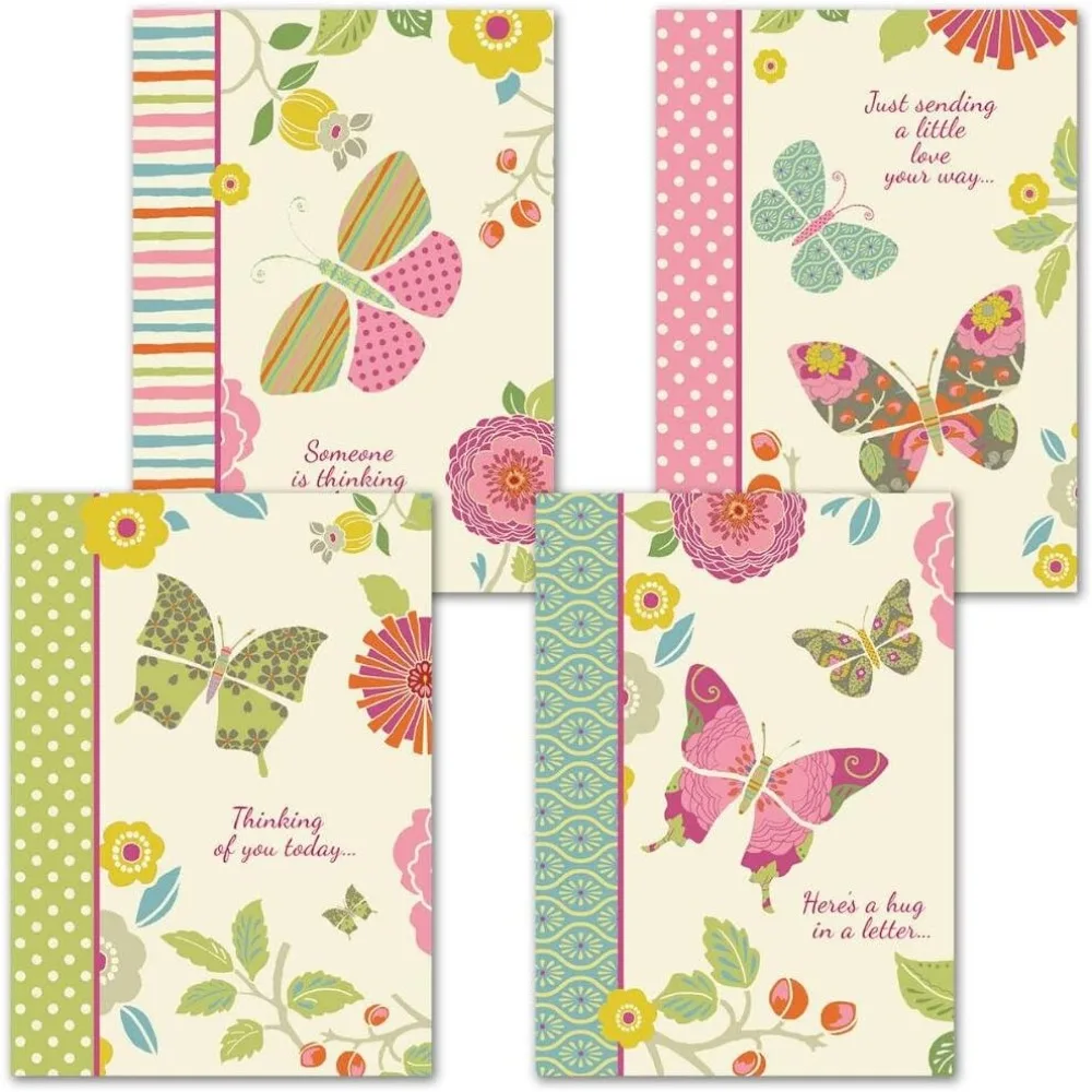 Butterfly Cheer Thinking of You Greeting Cards - Set of 8 (4 designs), Large 5 x 7, Thinking of You Cards with Sentiments Inside
Butterfly Cheer Thinking of You Greeting Cards - Set of 8 (4 designs), Large 5 x 7, Thinking of You Cards with Sentiments Inside