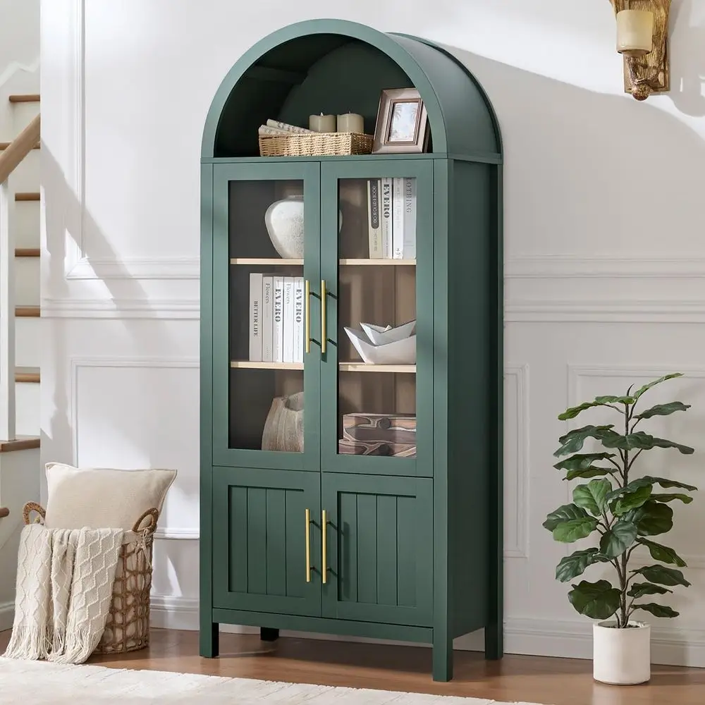 71 High Arched 5-Tier Glass Door Bookcase, Wooden Storage Cabinet for Living Room, Office, Kitchen, Green
71 High Arched 5-Tier Glass Door Bookcase, Wooden Storage Cabinet for Living Room, Office, Kitchen, Green