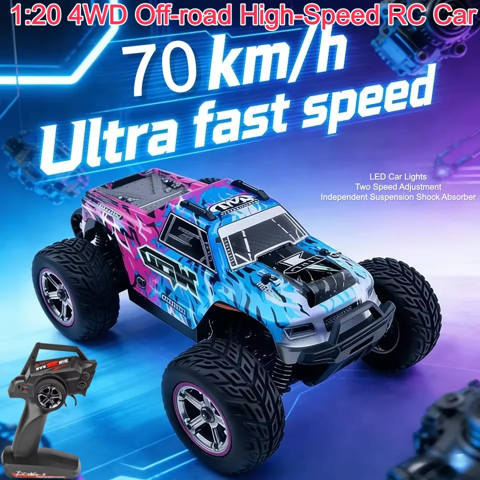 70KM/H 1:20 4WD High Speed Remote Control Car 2 Gear Speed Off Road LED Lighting Shock Absorption Racing Drift RC Car Truck Toy
70KM/H 1:20 4WD High Speed Remote Control Car 2 Gear Speed Off Road LED Lighting Shock Absorption Racing Drift RC Car Truck Toy