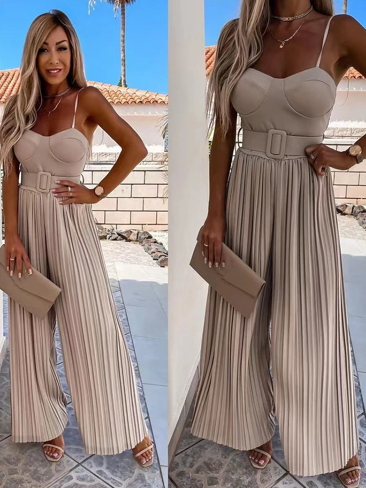 Summer Spaghetti Straps Rompers Women Fashion Wide Leg Pants 2022 Ladies Elegant Sleeveless Solid Long Casual Jumpsuit With Belt
Summer Spaghetti Straps Rompers Women Fashion Wide Leg Pants 2022 Ladies Elegant Sleeveless Solid Long Casual Jumpsuit With Belt