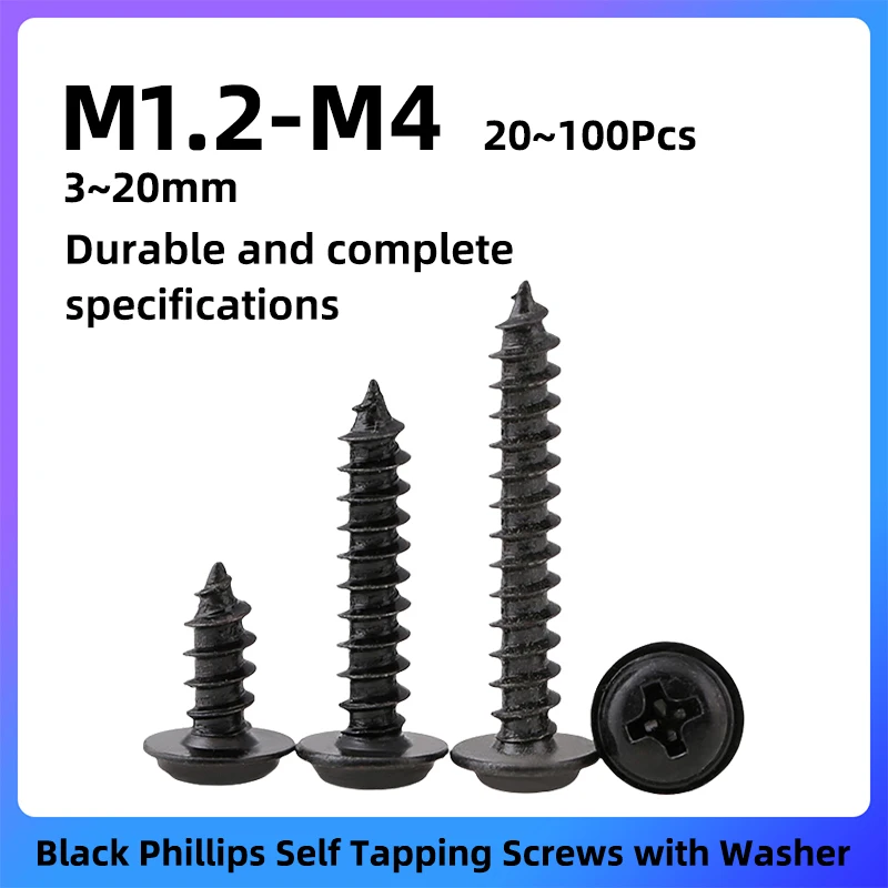 GooBetter 20~100Pcs Black Phillips Self Tapping Screws with Washer M1.2 M1.4 M1.7 M2 M2.3 M2.6 M3 M4 3~20mm Woodworking Screws
GooBetter 20~100Pcs Black Phillips Self Tapping Screws with Washer M1.2 M1.4 M1.7 M2 M2.3 M2.6 M3 M4 3~20mm Woodworking Screws