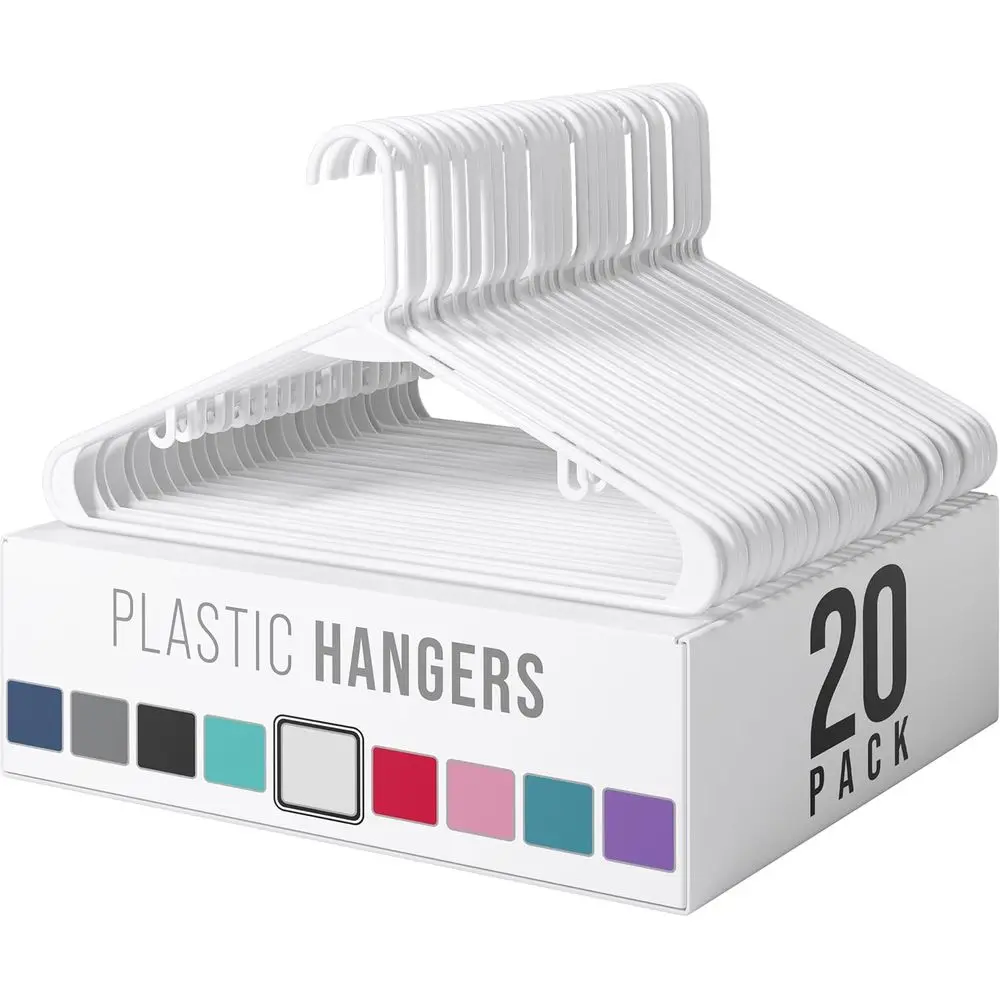 20 Pack White Plastic Hangers - Space-Saving Coat and Clothing Hangers for Closet Organization
20 Pack White Plastic Hangers - Space-Saving Coat and Clothing Hangers for Closet Organization