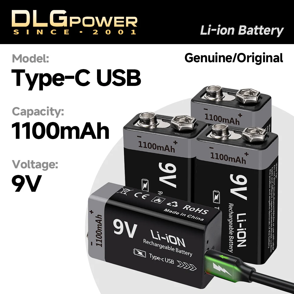 DLGpower 2/20PC 9V 1100mAh Type-C USB Li-Ion Rechargeable Battery 9V Battery for Multimeter Microphone Toy Remote Control KTV
DLGpower 2/20PC 9V 1100mAh Type-C USB Li-Ion Rechargeable Battery 9V Battery for Multimeter Microphone Toy Remote Control KTV