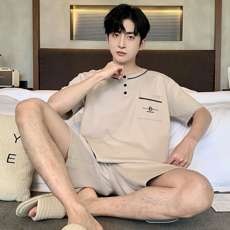 Cotton Men Pajamas Set of Summer Short-Sleeved Pullover Plus Size Men Comfortable Home Clothing Simple Sleepwear 2PCS/Set
Cotton Men Pajamas Set of Summer Short-Sleeved Pullover Plus Size Men Comfortable Home Clothing Simple Sleepwear 2PCS/Set