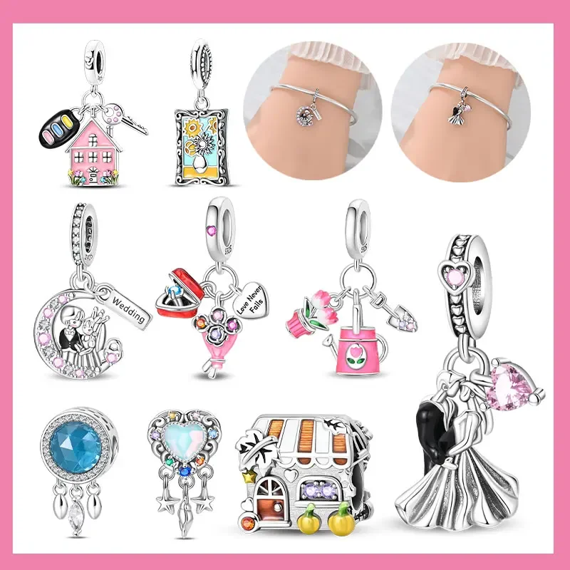 New 925 Sterling Silver Charms Beads Pendant Love Wedding Proposal Pink Bouquet Charm for Women Bracelet Engagement Jewelry Gift
New 925 Sterling Silver Charms Beads Pendant Love Wedding Proposal Pink Bouquet Charm for Women Bracelet Engagement Jewelry Gift