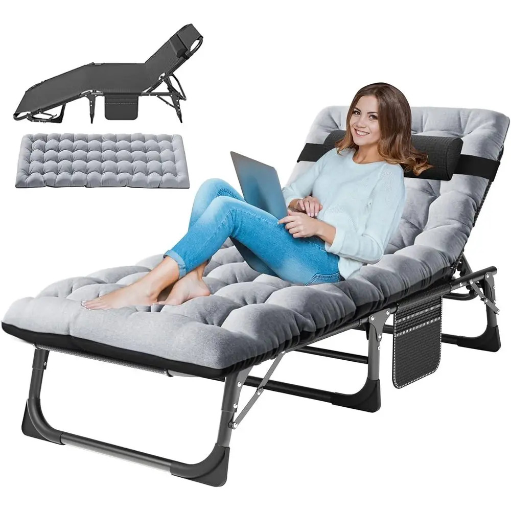 5-Position Adjustable Outdoor Chaise Lounge Chair with Mattress, Ideal for Relaxing, Camping, Poolside, Beach, and Patio Use
5-Position Adjustable Outdoor Chaise Lounge Chair with Mattress, Ideal for Relaxing, Camping, Poolside, Beach, and Patio Use