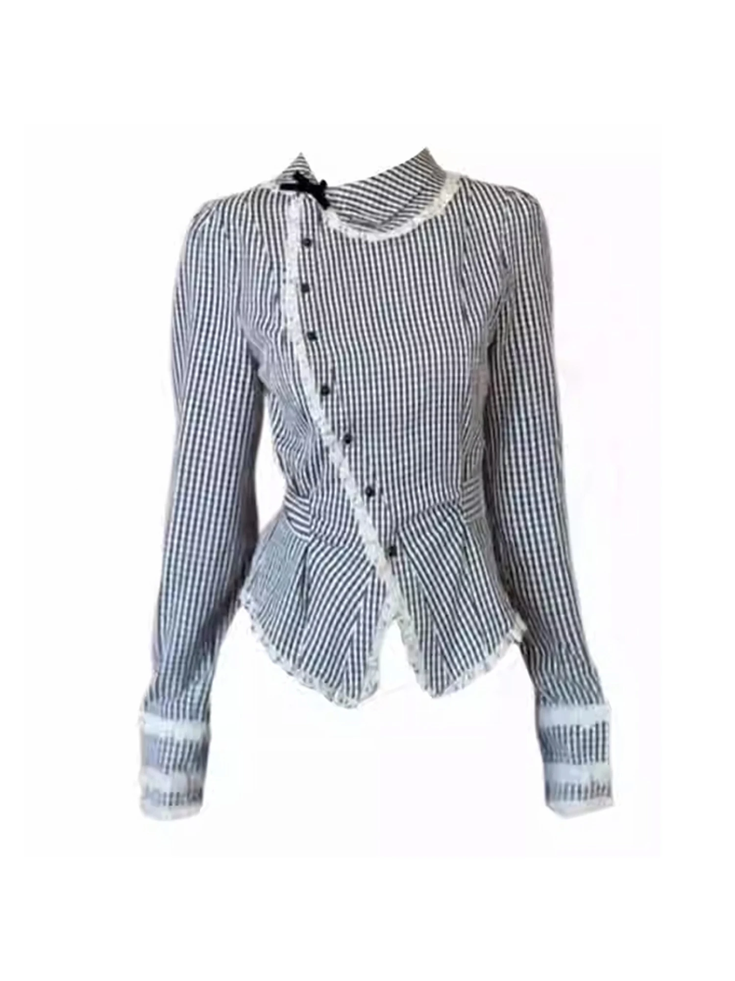 Women Plaid Bow Shirts and Blouses Y2k Aesthetic Vintage Elegant 2000s Preppy Style Peter Pan Collar Shirt Fashion Clothes 2025 
Women Plaid Bow Shirts and Blouses Y2k Aesthetic Vintage Elegant 2000s Preppy Style Peter Pan Collar Shirt Fashion Clothes 2025