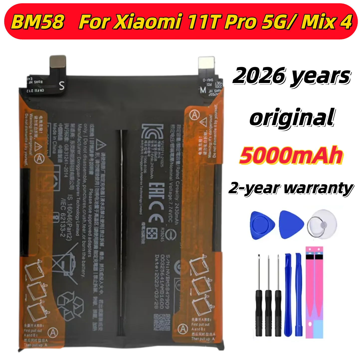 2026 Lithium Brand New BM58 5000mAh Battery, Suitable For Xiaomi 11T Pro 5G/Mix 4 Phone Battery Replacement+Tool
2026 Lithium Brand New BM58 5000mAh Battery, Suitable For Xiaomi 11T Pro 5G/Mix 4 Phone Battery Replacement+Tool