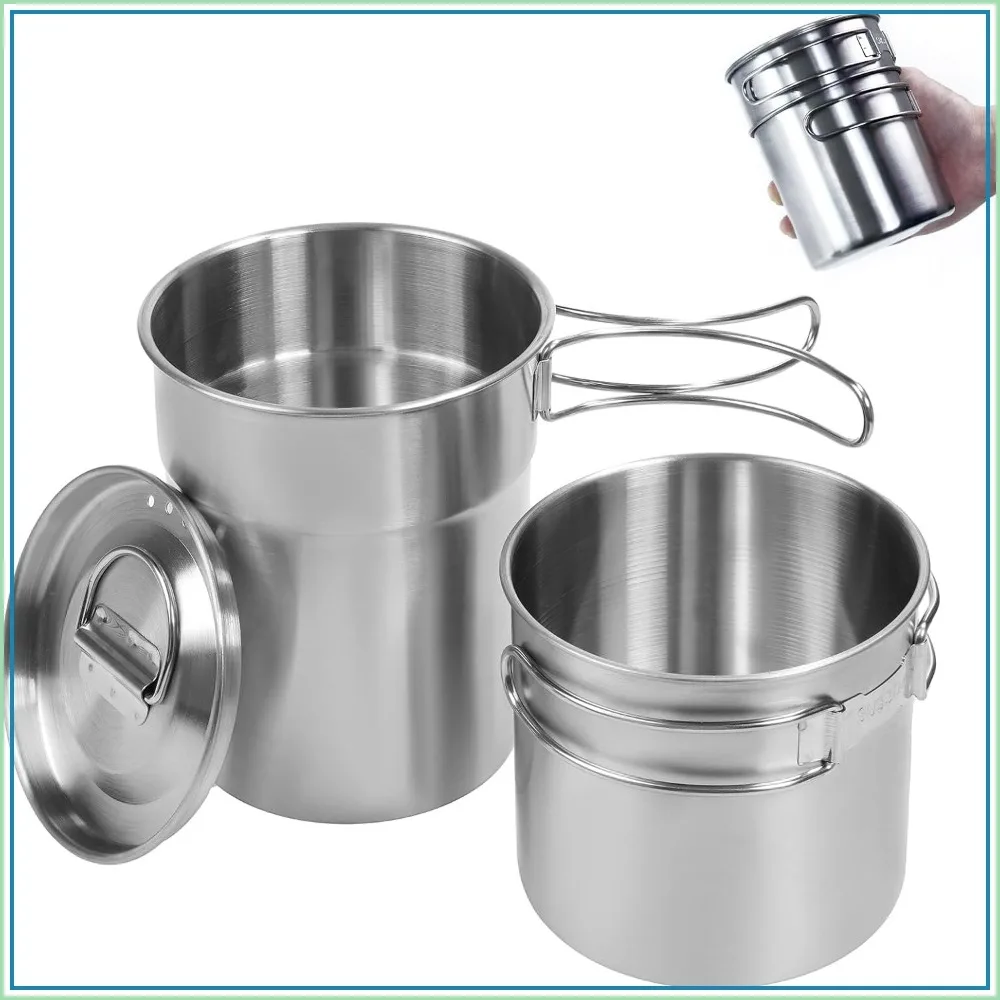 Foldable Camping Cups Mugs, 2-in-1 Stainless Steel Cookware Set with Vented Lid for Backpacking, Hiking, Outdoor Cooking
Foldable Camping Cups Mugs, 2-in-1 Stainless Steel Cookware Set with Vented Lid for Backpacking, Hiking, Outdoor Cooking