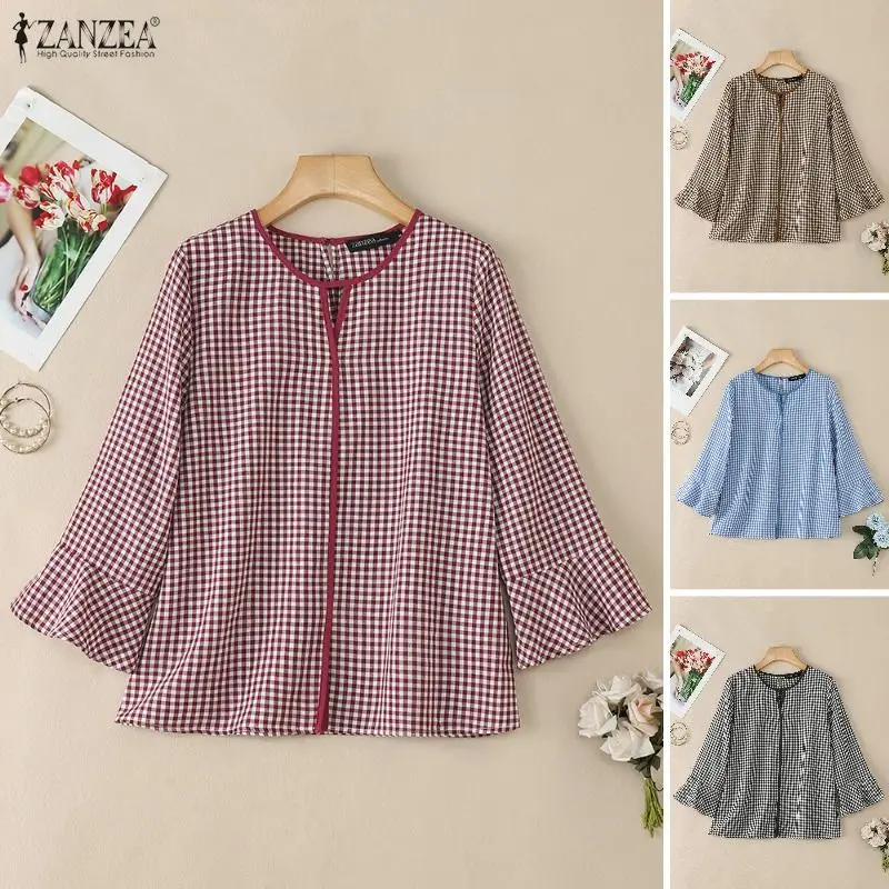ZANZEA Women Summer Plaid Patchwork Blouse 3/4 Flare Sleeve Cut Out Tops Casual Loose Shirt Retro Chemise Female Work Blusas
ZANZEA Women Summer Plaid Patchwork Blouse 3/4 Flare Sleeve Cut Out Tops Casual Loose Shirt Retro Chemise Female Work Blusas