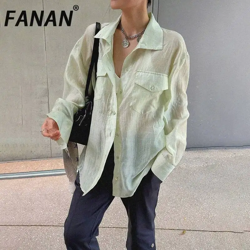 FANAN Summer New Korean Style Elegant Three-Dimensional Patch Pocket Airy Dark Striped Shirt Sheer Sun Protection Top For Women
FANAN Summer New Korean Style Elegant Three-Dimensional Patch Pocket Airy Dark Striped Shirt Sheer Sun Protection Top For Women