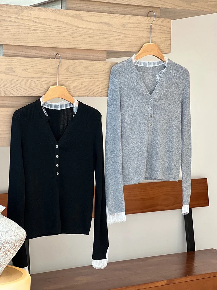 Heidd Early Spring 2026 Lace Splicing Henry Collar Long Sleeve Knitted Base Layer Eye-Lash Style Women's Polyester Blend Sweater
Heidd Early Spring 2026 Lace Splicing Henry Collar Long Sleeve Knitted Base Layer Eye-Lash Style Women's Polyester Blend Sweater