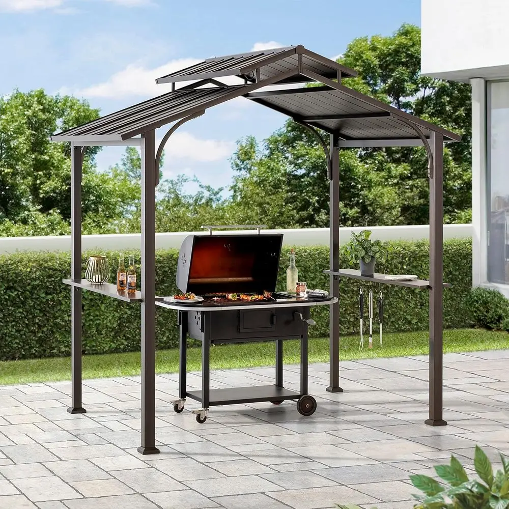 Brown Steel Double-Tier Hardtop Gazebo, 5x8 ft, with Ceiling Hooks & Bar Shelves
Brown Steel Double-Tier Hardtop Gazebo, 5x8 ft, with Ceiling Hooks & Bar Shelves