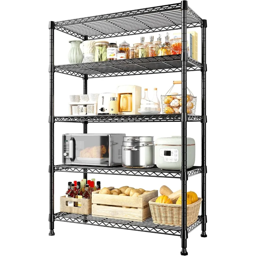 5-уровневые сверхмощные проволочные стеллажи для гаражных кухонных кладовых и комнат для хранения, регулируемые металлические полки с грузоподъемностью 1000 фунтов
5-уровневые сверхмощные проволочные стеллажи для гаражных кухонных кладовых и комнат для хранения, регулируемые металлические полки с грузоподъемностью 1000 фунтов