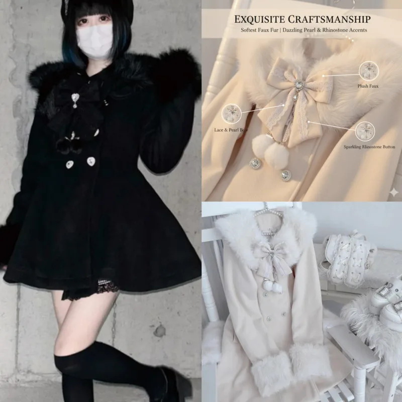 Кружевное пальто с бантом, куртка в Корейском стиле, французское женское элегантное шерстяное пальто со съемным меховым воротником, теплая зимняя милая толстая шерстяная верхняя одежда
Кружевное пальто с бантом, куртка в Корейском стиле, французское женское элегантное шерстяное пальто со съемным меховым воротником, теплая зимняя милая толстая шерстяная верхняя одежда