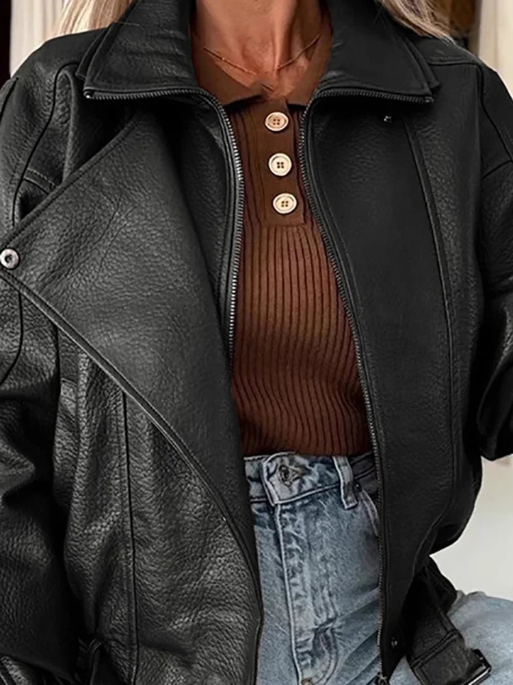 New 2025 Autumn Lapel Zipper Leather Coat Fashion Street Solid Color Outerwear Clothes Vintage Office Long Sleeved Women Jacket
New 2025 Autumn Lapel Zipper Leather Coat Fashion Street Solid Color Outerwear Clothes Vintage Office Long Sleeved Women Jacket