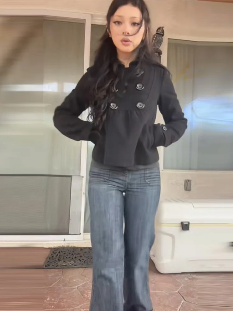 Retro Style Round Neck Short Black Coat Fashion Long Sleeve Double Breasted Casual Solid Jacket Vintage Women Daily Street Wear
Retro Style Round Neck Short Black Coat Fashion Long Sleeve Double Breasted Casual Solid Jacket Vintage Women Daily Street Wear