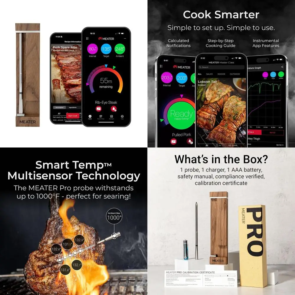 Wireless Digital Meat Thermometer with 1000°F Range for BBQ, Oven, Grill, Smoker, and More
Wireless Digital Meat Thermometer with 1000°F Range for BBQ, Oven, Grill, Smoker, and More