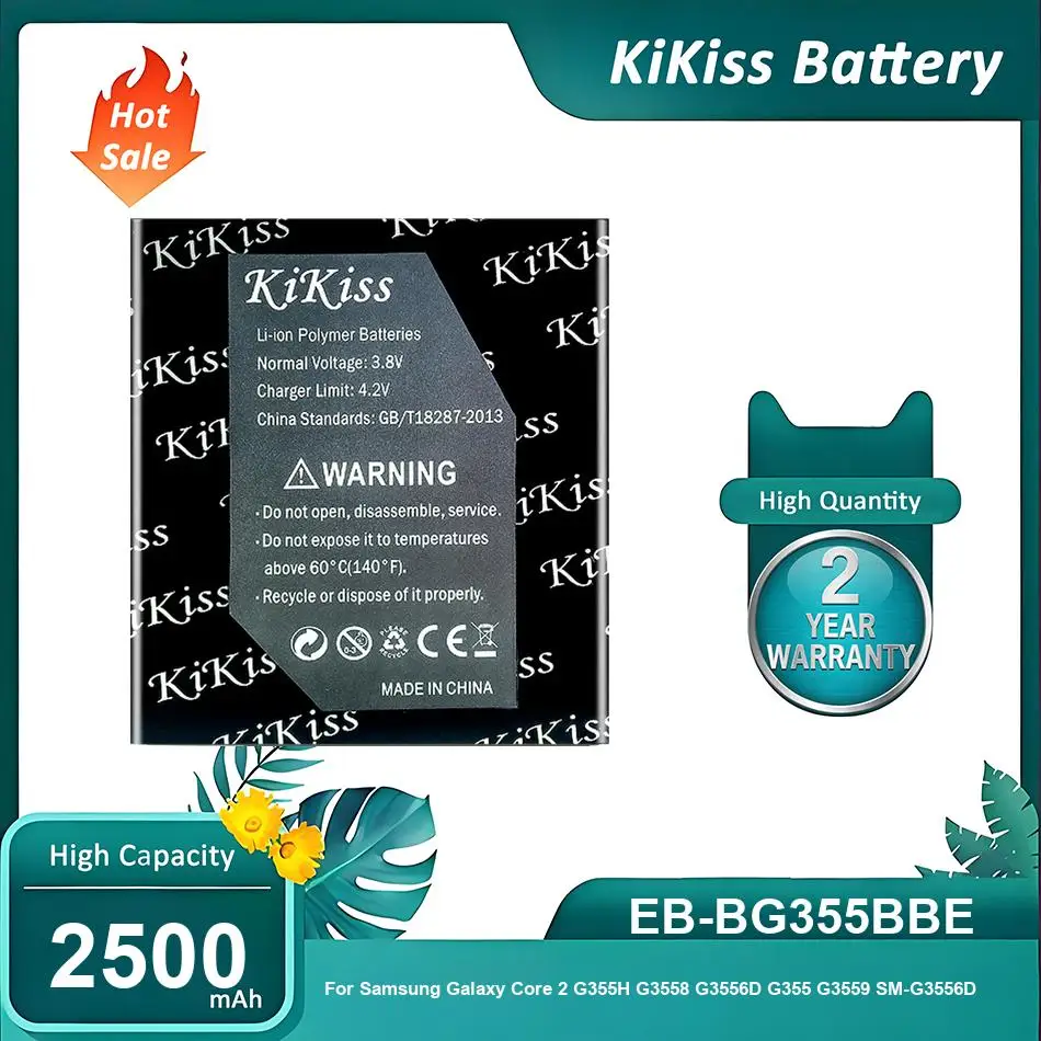 KiKiss Battery For Samsung Galaxy Core 2 G355H G3558 G3556D G355 G3559 SM-G3556D,EB-BG355BBE,2500mAh
KiKiss Battery For Samsung Galaxy Core 2 G355H G3558 G3556D G355 G3559 SM-G3556D,EB-BG355BBE,2500mAh