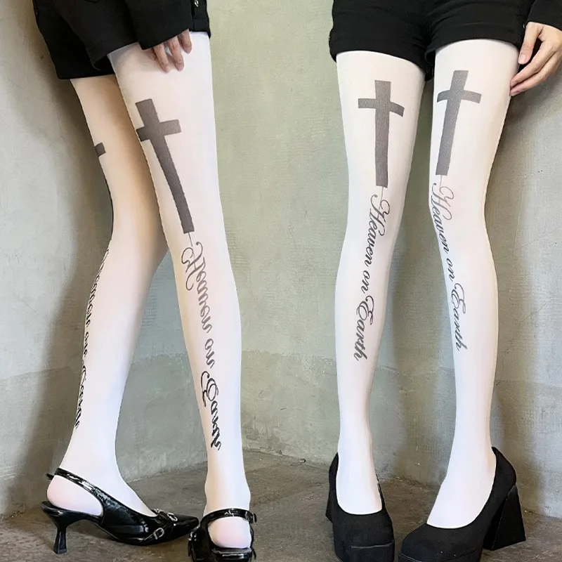 Gothic Printing Cross Letter Pantyhose for Women Fashionable Punk White Graffiti Letter Print Slim Fit Long Sock Harajuku Tights
Gothic Printing Cross Letter Pantyhose for Women Fashionable Punk White Graffiti Letter Print Slim Fit Long Sock Harajuku Tights