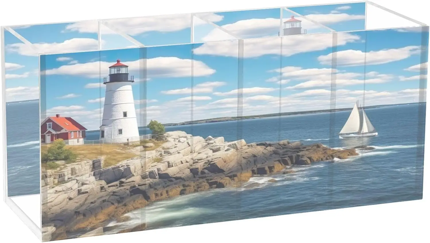 Watercolor Lighthouse Sea Pen Holder for Desk 4 Compartments Clear Acrylic Pencil Pen Holder Cup Hair Accessories Organizer Cute
Watercolor Lighthouse Sea Pen Holder for Desk 4 Compartments Clear Acrylic Pencil Pen Holder Cup Hair Accessories Organizer Cute