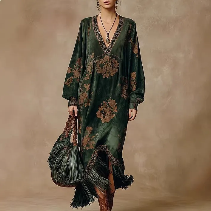 Retro Printed Green Faux Suede Tassel Maxi Dress Dresses Spring Summer
Retro Printed Green Faux Suede Tassel Maxi Dress Dresses Spring Summer