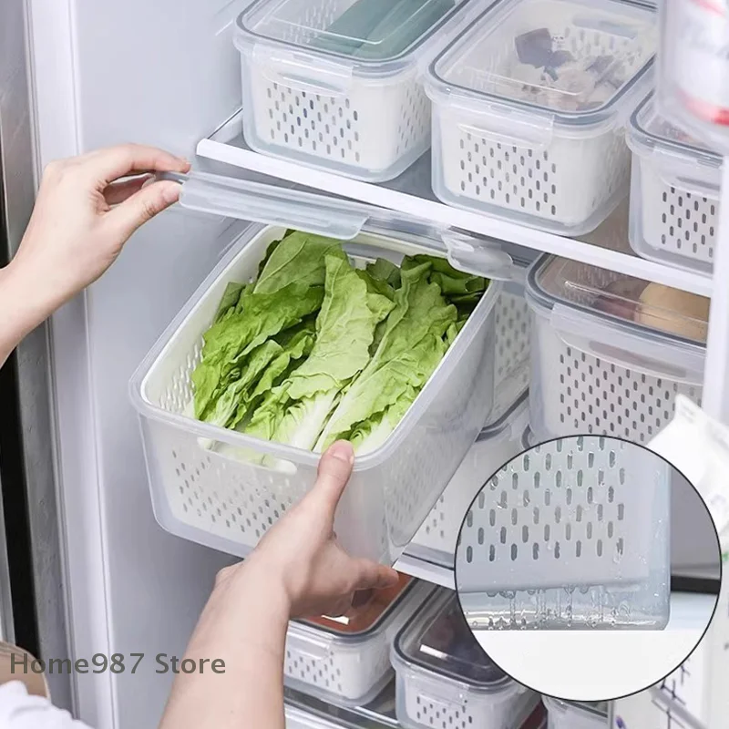 1 Pc Fruit & Vegetable Storage Box Transparent Double Layers with Drainage Basket Kitchen Refrigerator Storage Boxes
1 Pc Fruit & Vegetable Storage Box Transparent Double Layers with Drainage Basket Kitchen Refrigerator Storage Boxes