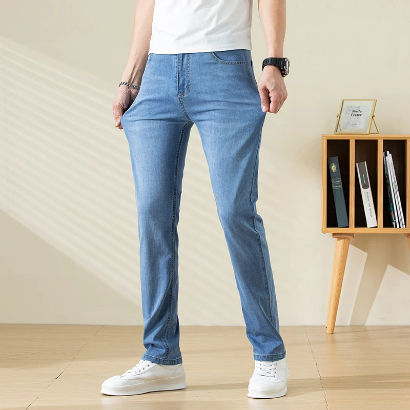 2026 New Brand Thin Material Men's Elastic Cotton Jeans Fashion Sky Blue Comfortable Denim Business Casual High Waist Pants
2026 New Brand Thin Material Men's Elastic Cotton Jeans Fashion Sky Blue Comfortable Denim Business Casual High Waist Pants