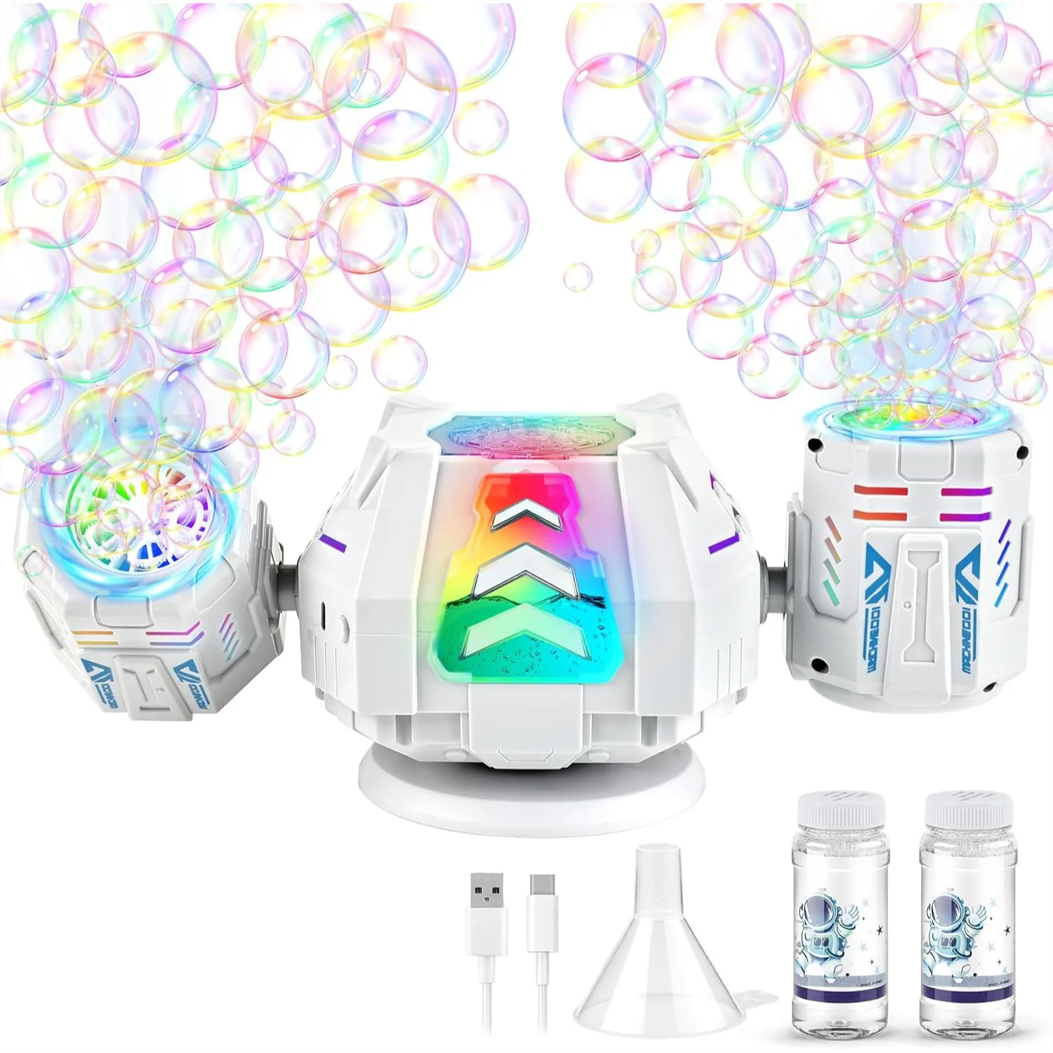 Bubble Machine with Remote Control, 360° Auto Rotation 30000+ Giant Bubbles, Rechargeable with Multicolor LED Lights for Parties
Bubble Machine with Remote Control, 360° Auto Rotation 30000+ Giant Bubbles, Rechargeable with Multicolor LED Lights for Parties