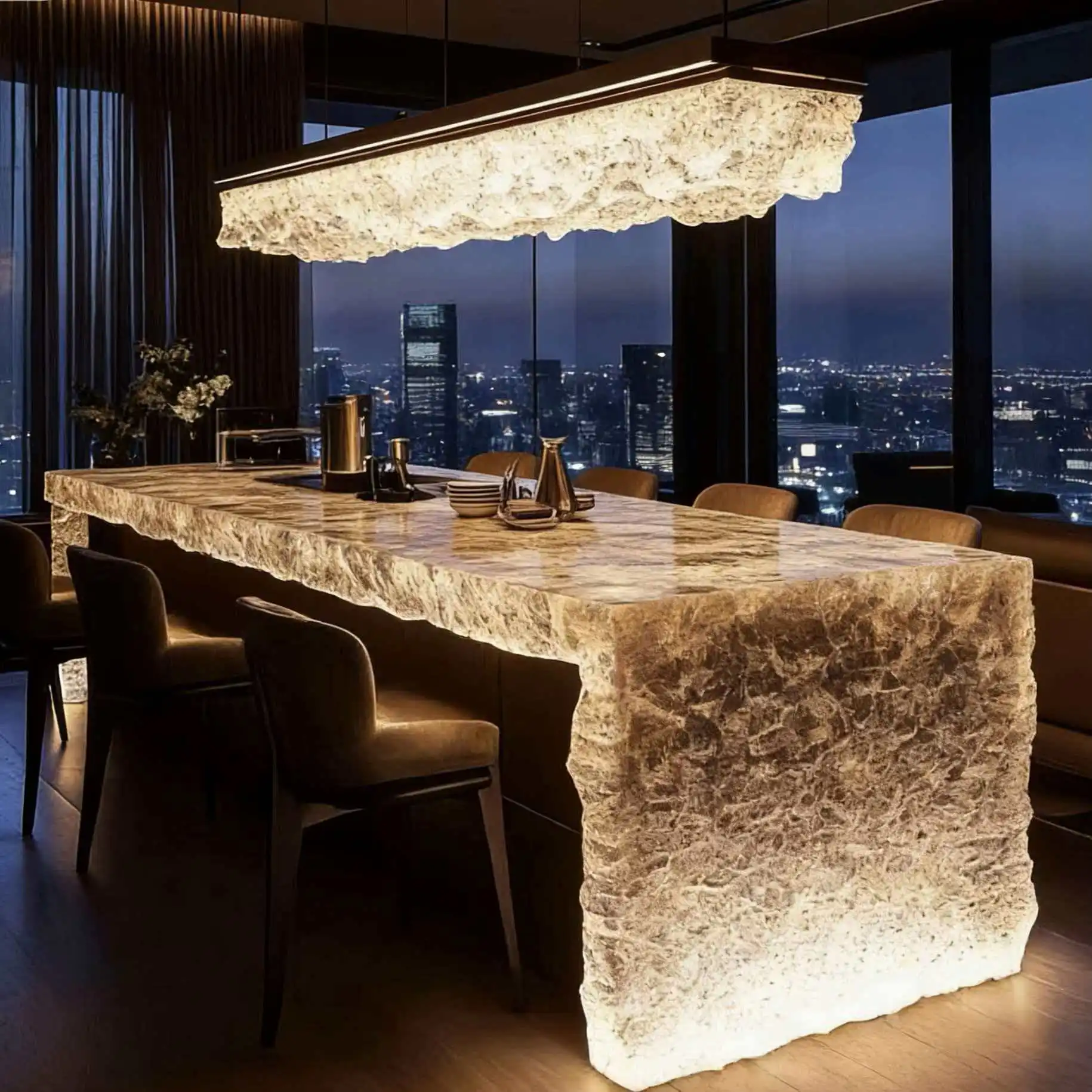 High-End Custom Illuminated Marble Contemporary Bar Translucent Natural Material LED Lighting Home Bar Counter for Hotel
High-End Custom Illuminated Marble Contemporary Bar Translucent Natural Material LED Lighting Home Bar Counter for Hotel